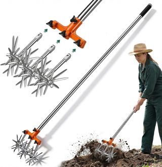Cultivateur Rotatif, Cultivateur Jardin avec Manche Rétractable de 173 cm Motoculteur Jardin avec Dents Amovibles Cultivateur Jardin en Acier Inoxydable Cultivateur Rotatif Motoculteur Rotatif