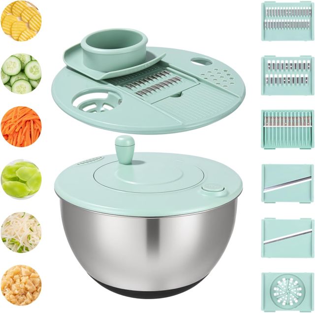 5L Essoreuse à Salade en Acier Inoxydable, Grande Spinner a Salade avec Couvercle, Salad Spinner pour Laver et Bouton, Base Antidérapante, Utilisée pour Nettoyer, Sécher,Couper les Salades, Légumes
