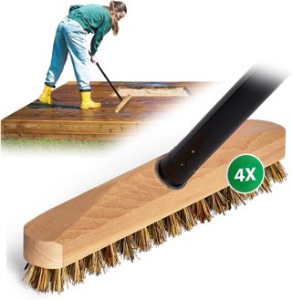 Novaliv Lot de 2 essuie-glaces en bois solide avec poils en plastique avec filetage et manche à vis - 4 pièces - Brosse de sol Union pour le nettoyage du balcon, de la terrasse, du jardin, de