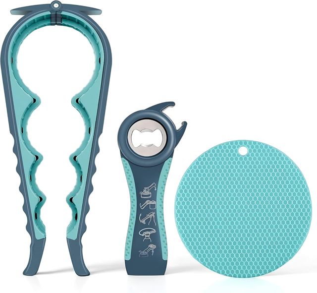 Ouvre-bocal pour mains faibles, personnes âgées souffrant d'arthrite, décapsuleur multifonction 5 en 1 pour mains arthritiques avec caoutchouc antidérapant