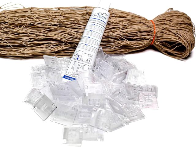 Bird-Tech TM Filet Balcon pour Les Chats Couleur Pierre + 50 Crochets Fixations + 1 Silicone Transparent 80ml. (5x3 MTS)