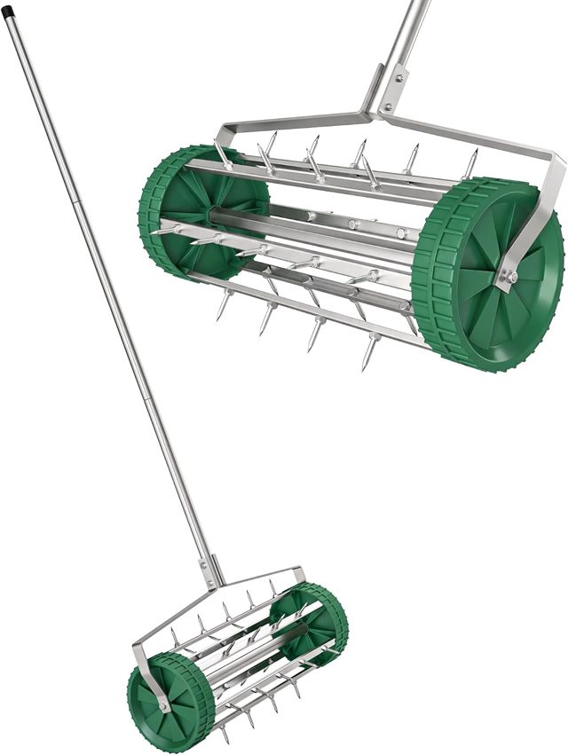 Outsunny Rouleau Aérateur de Pelouse Manuel 45 x 21 x 140 cm Vert Foncé