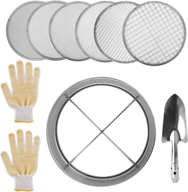 Savita Tamis de Jardinage, Tamis de Jardin en Acier Inoxydable de 20cm 6 Pièces de Filtres à Mailles Interchangeables Ensemble de Tamis de Sol avec Écrans de Cadre Spatule et Gants
