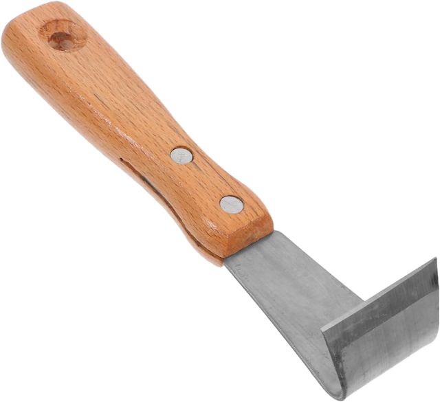 Outil d'écorce avec manche en bois en acier inoxydable, écorce d'arbre robuste, couteau à éplucher pour arbres fruitiers, grattoir à écorce polyvalent pour enlever manuellement l'écorce d'arbre