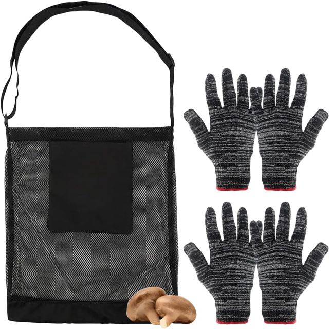 40 x 35 cm Saccueillette Fruits,2 Paires équipé de Gants,Sacnourriture pour Champignons,Sacdecueillette Ajustable,Sacramassage Champignons,adapté à la randonnée,au Camping