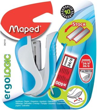 Maped - Mini Agrafeuse Ergologic pour Agrafes 24/6 et 26/6 - Agrafeuse Compacte avec Ôte-Agrafe Escamotable - Toucher Soft - 400 Agrafes Incluses - Coloris Aléatoire
