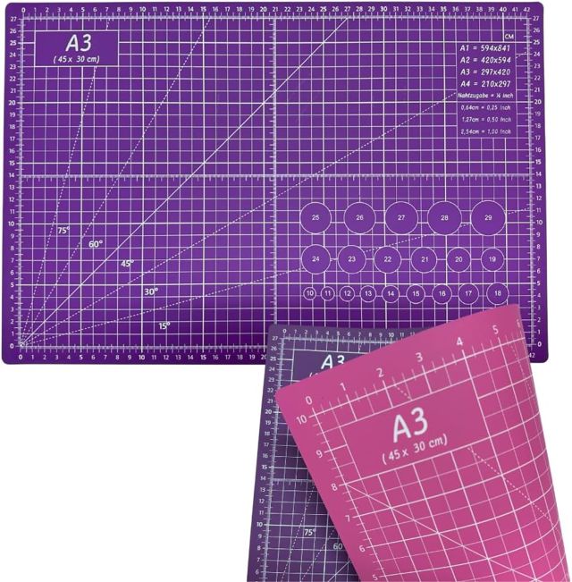 Tapis de Coupe Professionnel A3 Rose et Lilas | Idéal pour le Patchwork, la Couture et les Loisirs Créatifs | Auto-cicatrisant | 45x30 cm | 2 Couleurs pour une Meilleure Visibilité