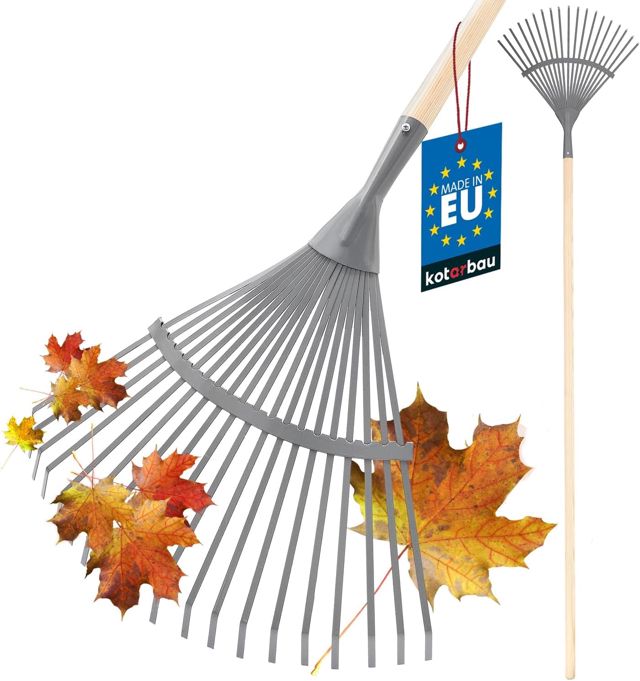 KOTARBAU® Rateau à Feuille - Acier - 41 cm - Râteau Jardin- avec Manche - 187 cm - Ramasse Feuille - Outil Robuste pour Gazon et Feuilles - Gris et Bois Naturel