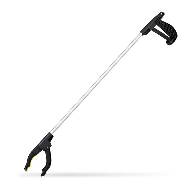 Relaxdays Pince de préhension, Lot de 4, Outil de ramassage, pour Personnes âgées, Aluminium, Attrape-Tout, 76 cm, argenté/Noir