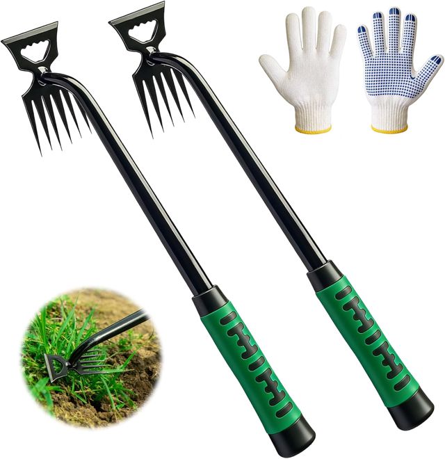 Kit de DéSherbage 3 PièCes, Desherbeur Manuel, Nouvel Outil de DéSherbage， Sarcloirs en Acier Inoxydable, Manche en Acier et PoignéE Caoutchouc, Outil Robuste pour Jardin