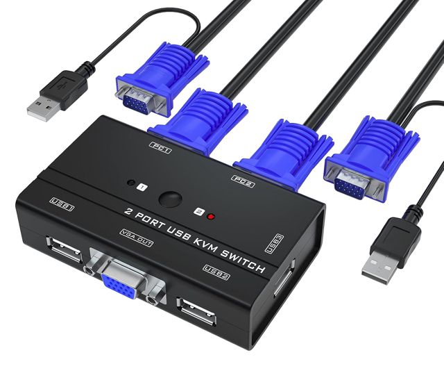 Commutateur KVM VGA 2 ports VGA KVM commutateur pour clavier souris haut-parleur USB avec câble KVM