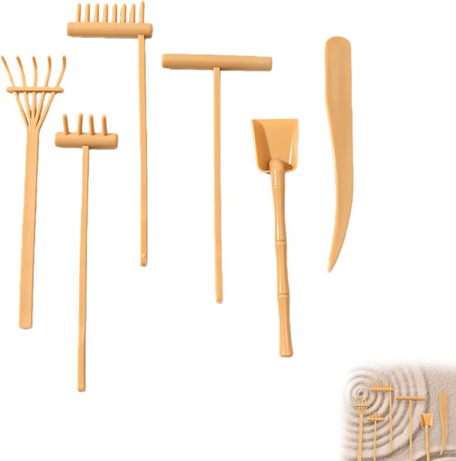 Jardin Zen Miniature 6 pièces Outils décoration Bureau Bois Naturel Accessoires râteau Sable créatif Usage intérieur méditation Relaxant