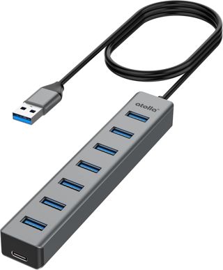 Atolla 8 Port Hub USB 3.0 vec Design Montable sur Bureau en Aluminium-Multiprise USB 3.0 5Gbps avec 100cm Câble, 5V/3A Type-C pour PC Bureau, PC, MacBook, Souris, Clavier, Disque Dur, etc.