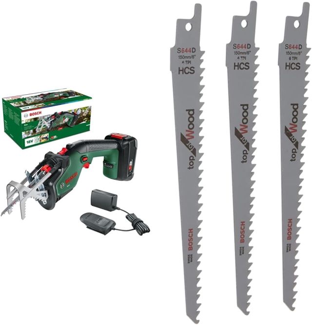 Bosch Home and Garden Elagueur sans fil - Keo (1 batterie 2,0 Ah, système 18V, diamètre de coupe 80 mm, avec lame de précision de qualité suisse pour bois, dans emballage) & Bosch Home and Garden