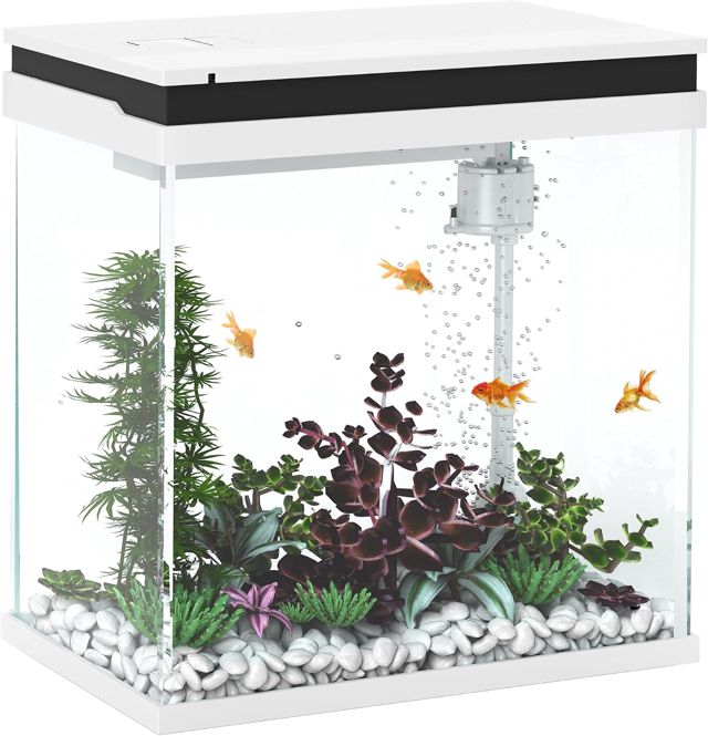 PawHut Petit Aquarium Complet 14L Aquarium en Verre Éclairage LED Blanc
