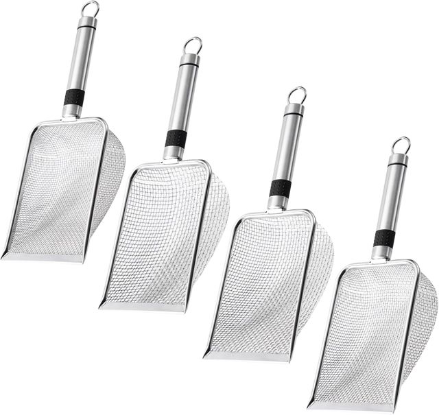 Lot de 4 Tamis de Jardin en Acier Inoxydable avec Poignée - Tamis à Sable pour Terre, Compost, Gravier - Mailles 2/2,8/3,8/5 mm