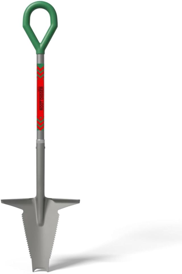 STARLYF Pelle polyvalente de jardin Root Digger, manche en lame trapézoïdale avec dents latérales tranchantes, manche 360°, légère, design unique