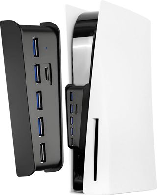Joso 6 Ports USB Hub pour PS5, Bus universel en série Port Expander pour PS5 avec 4 Usb-A + 1 port de chargement + 1 type C 3.1, Compatible avec les accessoires Play-Station 5 (modèle original) - Noir