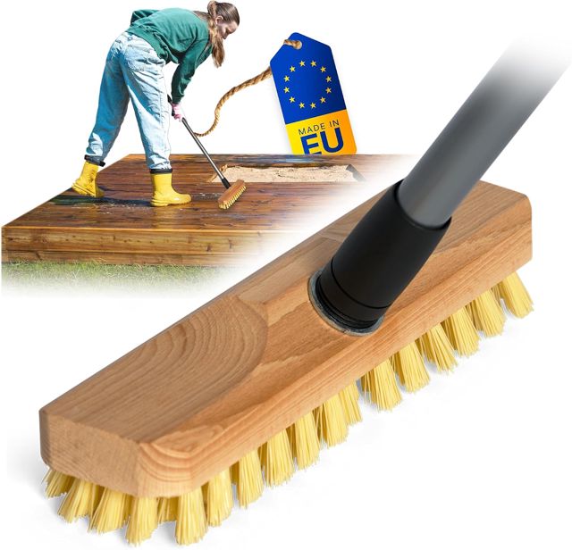 Brosse à Récurer Avec Manche en Bois et Poils PPN | Essuie-Glace Avec Filetage | Brosse de Sol Pour Nettoyer Balcon, Terrasse, Jardin, Intérieur et Extérieur