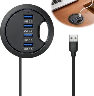 Hub USB 3.0, 60 mm, station d'accueil avec 4 ports USB 3.0, hub encastrable pour ordinateur de bureau, passe-table USB pour PC, ordinateur portable, moniteur, audio, 4 ports 3.0, passe-câbles