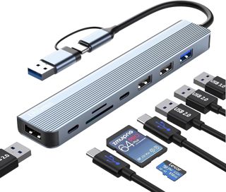 Hub USB C 3.0, 8 en 2 USB Hub Multiport Lecteur avec U-S-B 3.0, 3 U-S-B 2.0, Carte SD TF, 2 USBC Ports, Hub Type C pour MacBook Air/Pro, Galaxy, Pad, Windows, Ordinateur Portable, etc