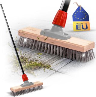 Novaliv Balayette à fil robuste avec manche Balayette en acier basique avec manche 4 pièces Brosse à fil d'élimination efficace de la mousse pour pavés & jardin Grattoir à mosaïque Grattoir à pizza