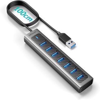 GiGimundo HUB USB 3.0, Aluminium 7 Port USB 3.0 Hub für Laptop, 1m Lang Kabel mit 5V/3A Type-C Port d'alimentation, Kompatibel mit MacBook, PS4, Surface Pro, Mobile HDD