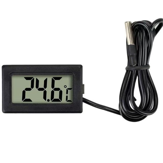 Thermomètre numérique LCD (-50 ℃ à 110 ℃), avec sonde, pour congélateur, réfrigérateur, aquarium, étang de jardin, baignoire, noir