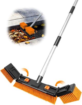 Balai poussoir à tête ajustable TransonTeda de 47 cm/18,5 pouces pour l'extérieur avec manche épais en acier inoxydable de 145 cm/57 pouces, ergonomique, brosse à poils rigides, robuste