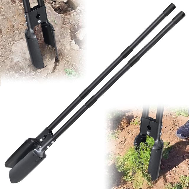 Bêche à trous - 154 cm - Deux lames tranchantes pour briser la terre, creuser, cultiver, désherber - Outil de perçage manuel pour poteaux - Pelle de jardin