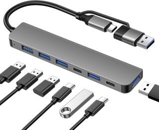 Hub USB 7-en-1 Double Tête avec USB-A et USB-C, 5 Ports USB