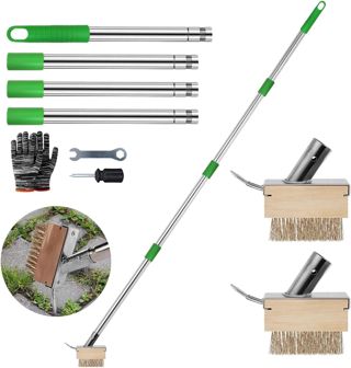 Brosse à Mauvaises Herbes avec Amovible de Manche, Lot de 2 Brosses À Joints pour Mauvaises Herbes avec Crochet, Brosse Métallique, pour Enlever la Mousse du Jardin Mauvaises Herbes Taches Tenaces