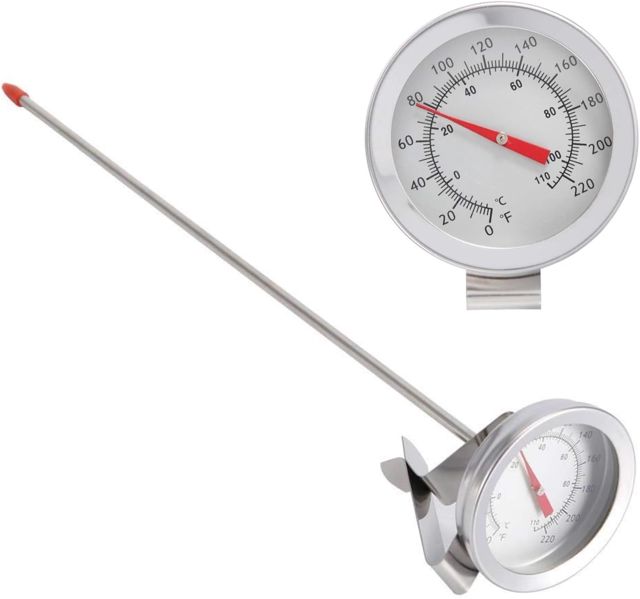 Thermomètre de Brassage, Thermomètre à Lait avec Sonde Longue et Clip, Thermomètre de Cuisson en Acier Inoxydable, Thermomètre de Cuisine Pratique 110 °C/230 °F pour Cuisine, BBQ, Huile, Bière, Vin