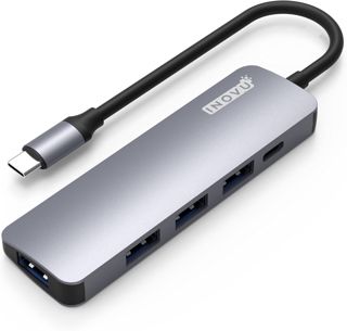 INOVU INHUB4CPD - Hub USB 3.0 4 Ports & 1 Port USB-C Recharge 100W - Câble : 18cm - Compatibilité avec PC, MacBook