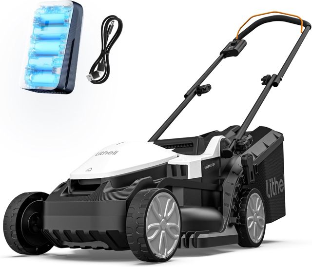 Litheli Tondeuse à Gazon sans Fil 20V, 33 cm, Batterie 5,0Ah Incluse, Moteur Brushless, Hauteur de Coupe Réglable 25–65 mm, Bac 35 L, pour Pelouses Jusqu’à 300 m²