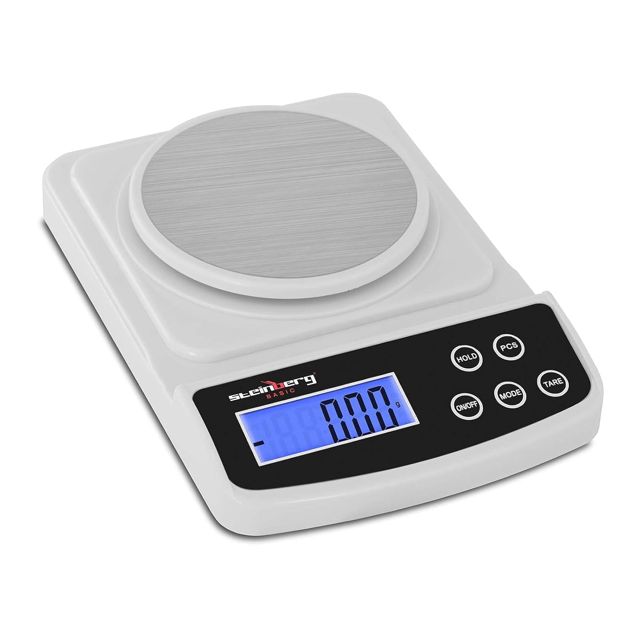 Steinberg Balance de Précision Cuisine Professionnelle SBS-LW-500/10 (500 g / 0,01 g, surface de pesée 12 cm, 6 unités de pesage, écran LCD rétroéclairé, pieds en caoutchouc antidérapant)