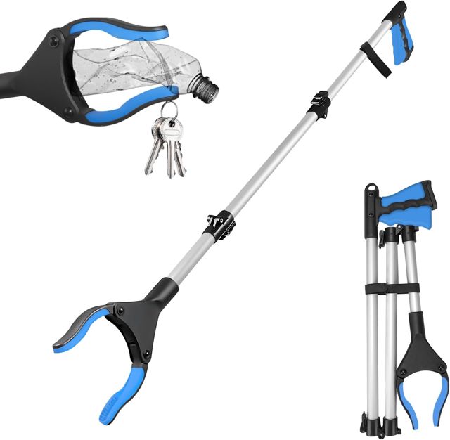 110cm Pince Ramasse Objet Pliable, Pince de Préhension en Aluminium, Tête Rotative à 90° Pince Ramasse Dechets avec Pointes Magnétiques, Pince pour Ramasser Sans Se Baisser pour Personnes Agées