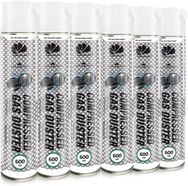 AABCOOLING Home&Office Compressed Gas Duster 6x600ml – Spray Nettoyage Bureau, Nettoyage Précis, PC, Laptop, Imprimante, Clavier, Équipement Bureautique, Poussière, Aérosol Sec, K2