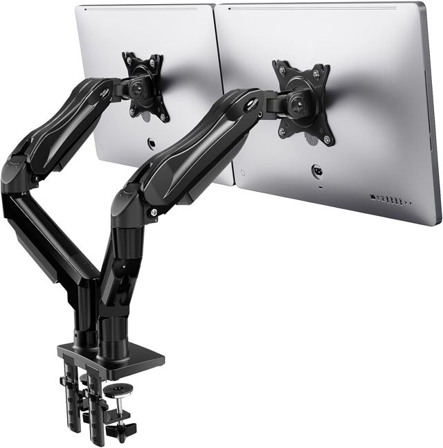 HUANUO Support Ecran PC 2 Ecran de 13 à 32 Pouces, Bras pour Écran Pc pour Écrans Plats, Gaming Bras Ecran PC VESA 75x75/100x100mm (Noir)