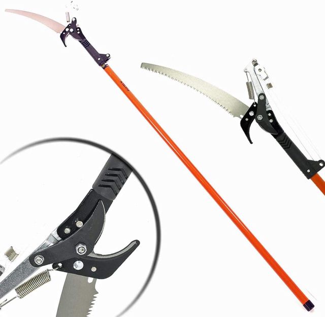 Échenilloir télescopique et scie 35cm FUXTEC FX-TAS35 lame supérieure sécateur élagueur ébrancheur sur perche jusque 290 cm de hauteur pour scier ou cisailler branches
