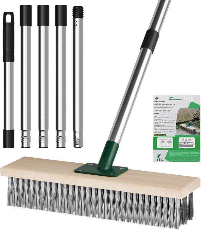 Balai Métallique Robuste avec Manche Télescopique 150cm pour Nettoyer Les algues de Mousse de Mauvaises Herbes sur Patio