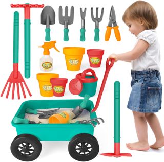 deAO Ensemble de Jardinage avec Brouette Enfants 15pcs 3+ Ans(Vert)