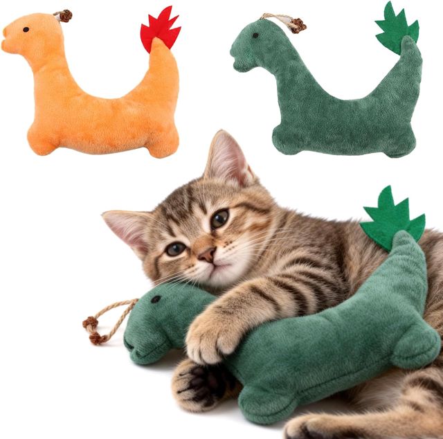 2 Pièces Jouet Interactif à l’Herbe à Chat, Petit Dragon de Feu Jouet Chat, Vert et Orange Peluche Oreillers Jouets pour Chats Chaton Interieur Activité Griffer Mâcher Soins Dentaires