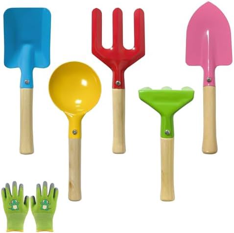 5 Pièce Outils Jardinag, Outils de Jardin avec des Gants Rose