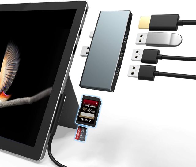 Cateck Microsoft Surface Pro 6/Pro 5/Pro 4 Station d'accueil USB Hub, Adaptateur USB 3.0 en Aluminium avec HDMI 4K, 3 Ports USB 3.0, Lecteur de Carte mémoire SD/TF Adaptateur pour Surface Pro 4/5/6
