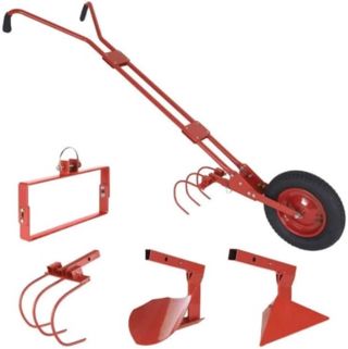 TERRE JARDIN - Cultivateur a Roue, 40 cm Diamètre - Cultivateur de Jardin, 4 en 1 - Cultivateur Manuel, avec Sarcloir, Butoir, Griffe, Soc de Charrue - Houe Maraîchère, Efficace et Robuste