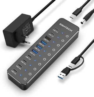 RSHTECH Hub USB Alimenté, 10 Port Hub USB 3.2/C en Aluminium, RSH-ST10C-6