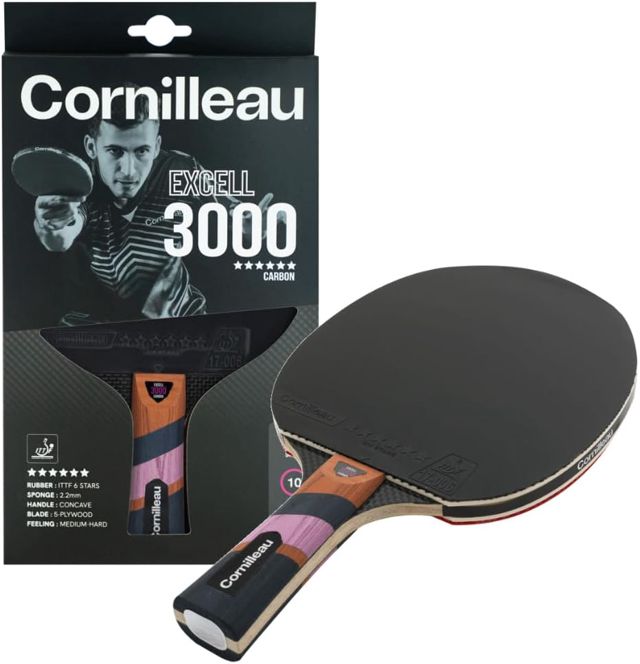 CORNILLEAU - Excell 3000 Carbon - Raquette de ping Pong d'intérieur pour Jouer en compétition Off+, revêtement ITTF 6 étoiles