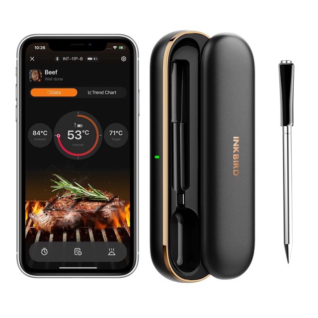 Inkbird Thermomètre à viande sans fil Bluetooth, Contrôle App, étanche IP67