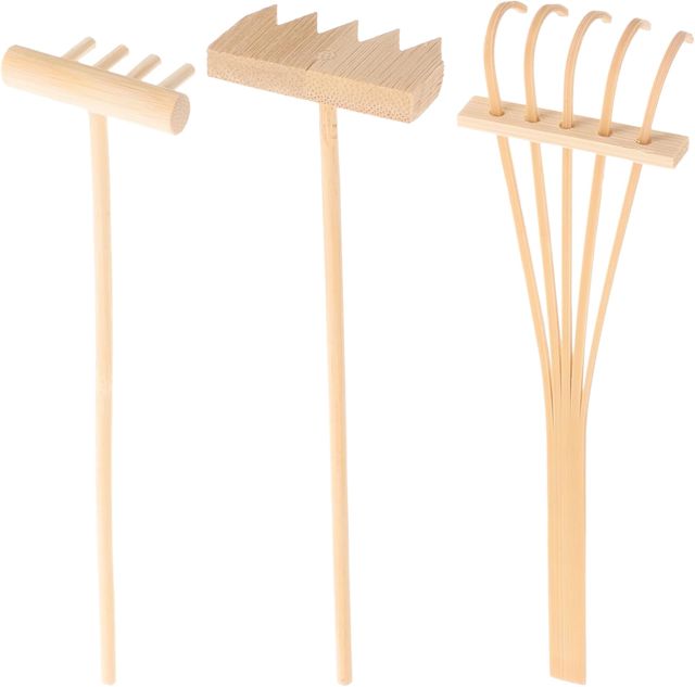 HEALLILY Mini Râteau De Table Zen Garden en Bambou 3 Pièces Râteau À Sable pour Décoration Feng Shui Accessoire pour Maison Bureau Et Jardin Zen